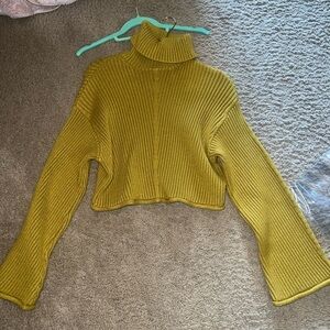 House of Harlow 1960 Ribbed Cropped Turtleneck Sweater in Mustard
